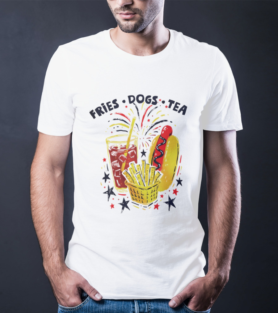Fourth Of July Fries Dogs Tea Fireworks 250th Anniversary Celebration America T-Shirt