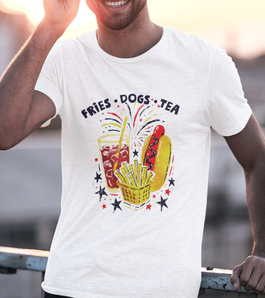 Fourth Of July Fries Dogs Tea Fireworks 250th Anniversary Celebration America T-Shirt