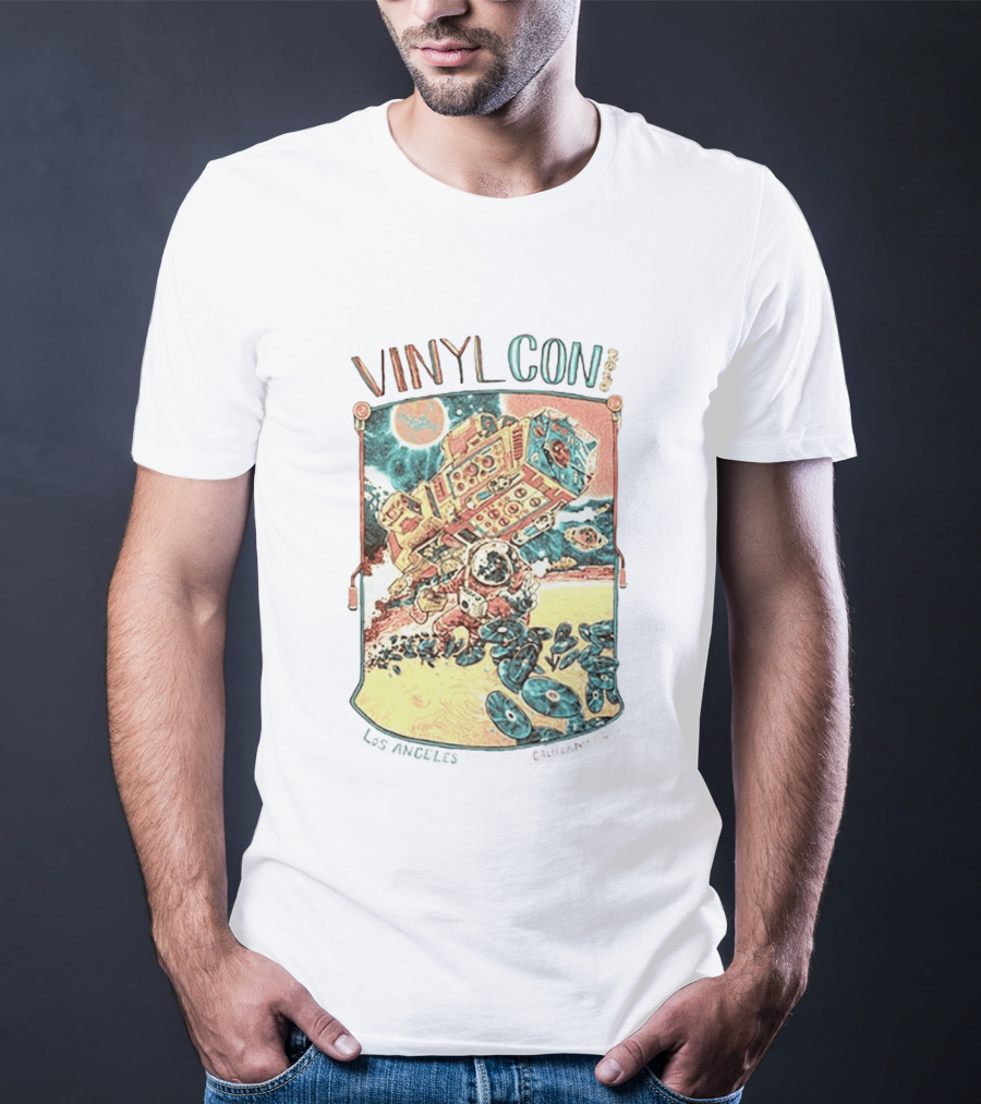 VinylCon 2026 Los Angeles August 22 23 Astronaut Carrying Boom Box With Flying Records Event T-Shirt