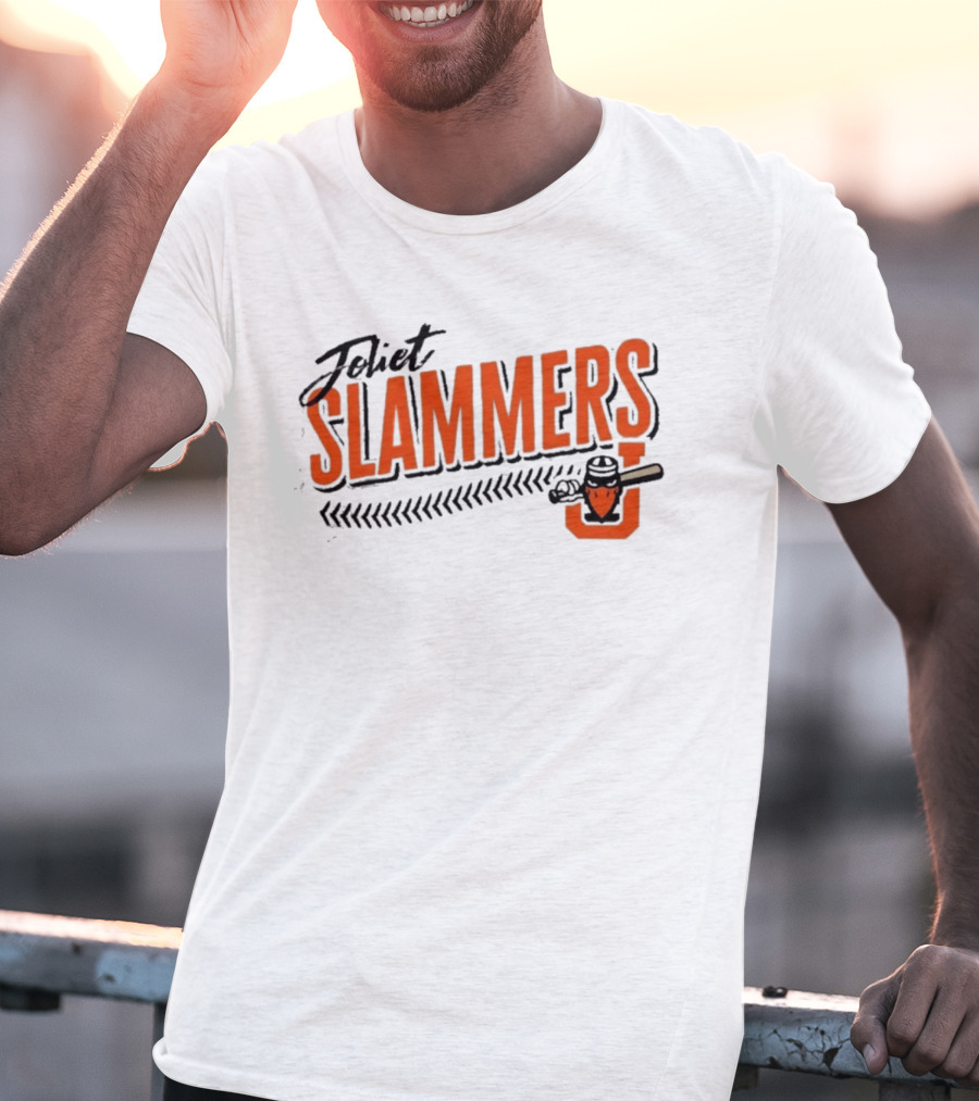 Joliet Slammers Baseball Orange Text With J Batting T-Shirt