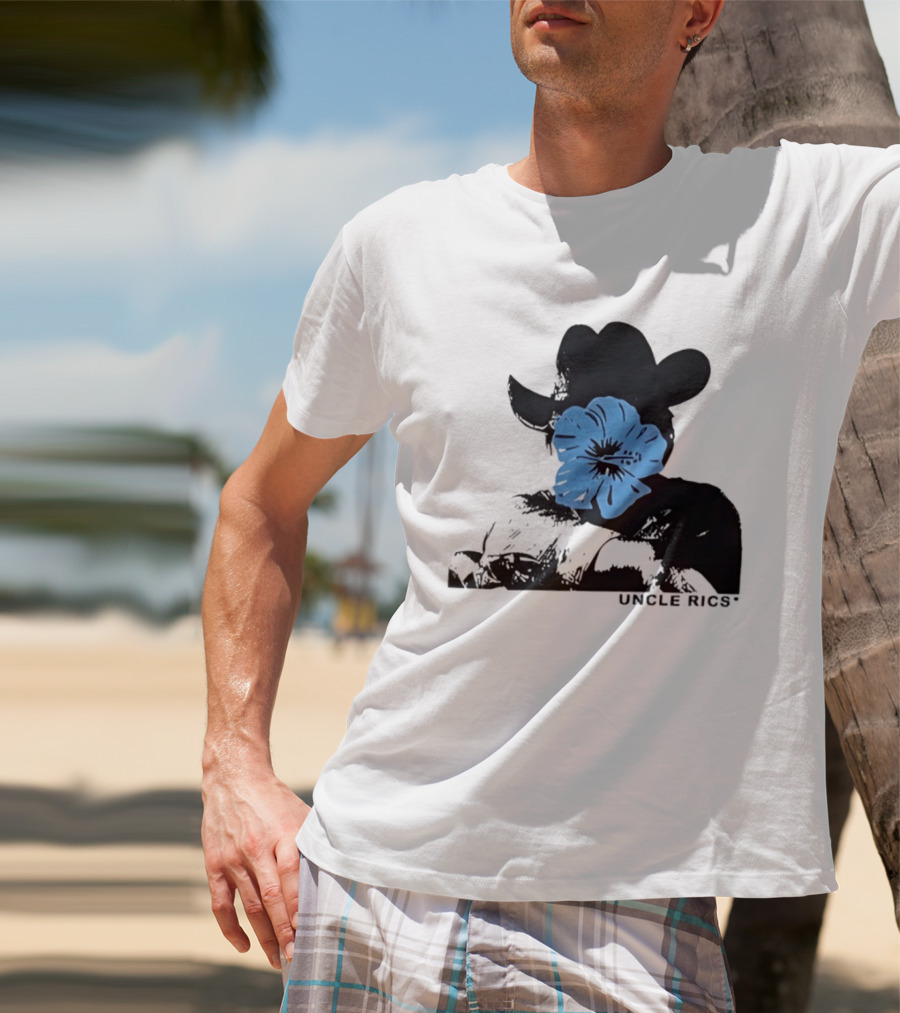 Andy Warhol Uncle Rics Blue Flower Cowboy Hat T-Shirt