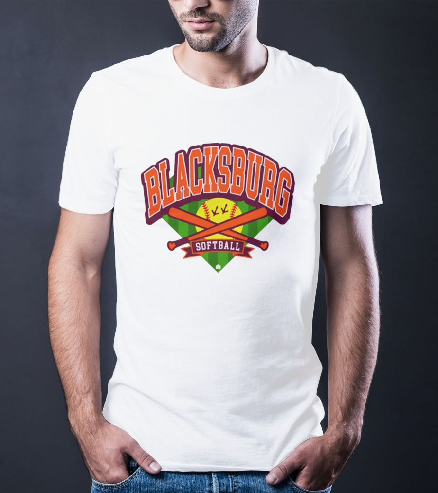 Blacksburg Softball Team Virginia Club Baseball Bat Crossed T-Shirt