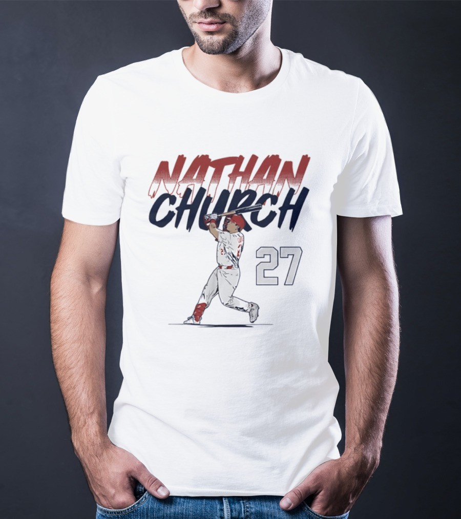 Nathan Church 27 St. Louis Baseball Slugger Swing T-Shirt