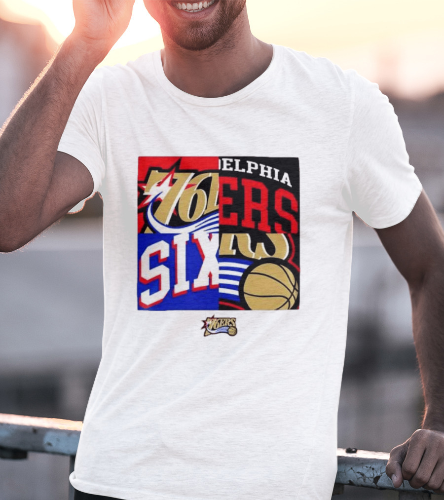 Philadelphia 76ers Vintage Block Logo Compilation NBA Basketball Fan Merch T-Shirt