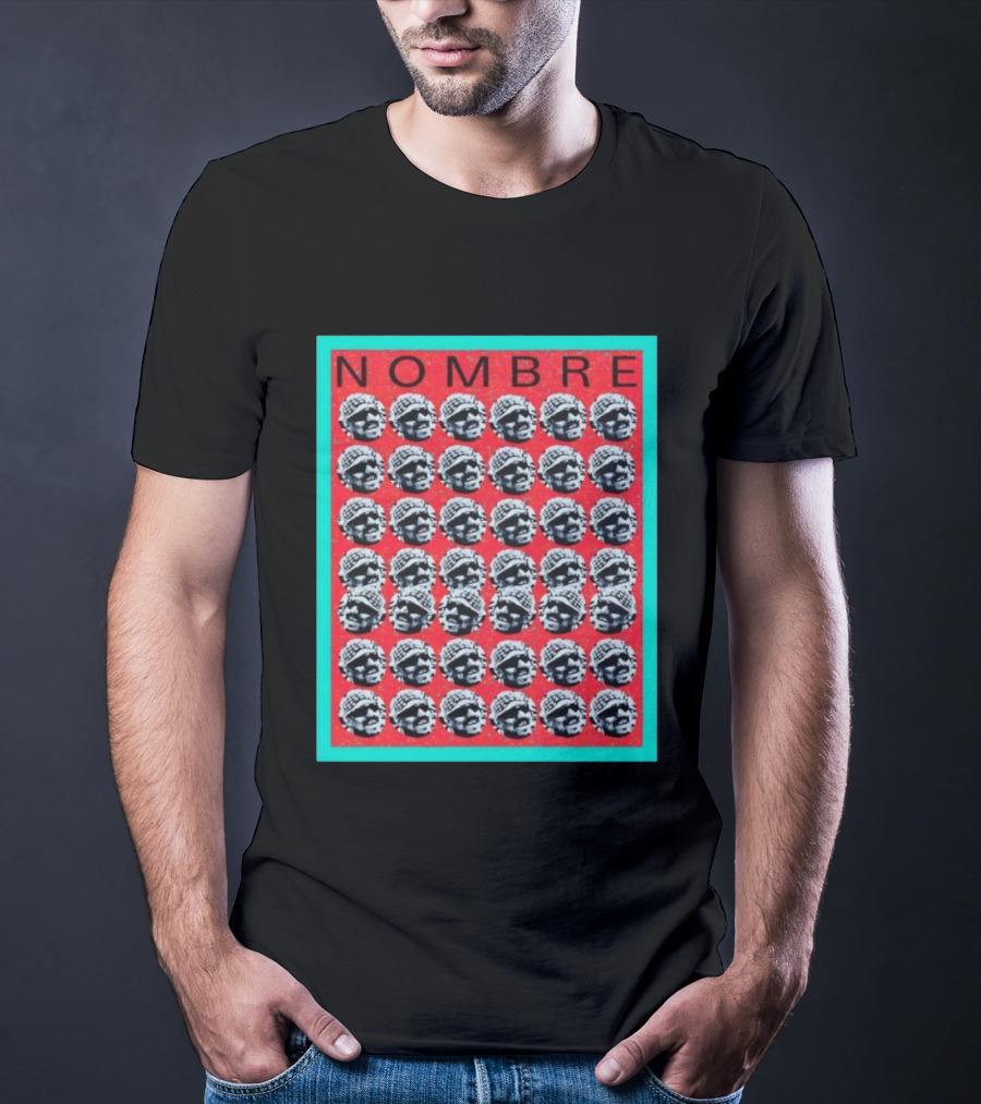 NOMBRE Repeating Pattern Red Teal T-Shirt