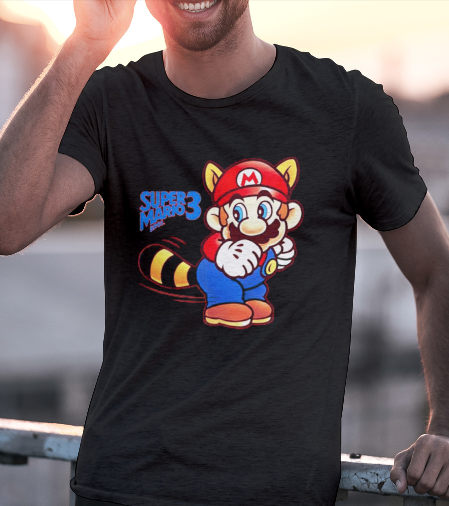 Super Mario Bros 3 Raccoon Mario Tail Whip Retro Game Nostalgia T-Shirt
