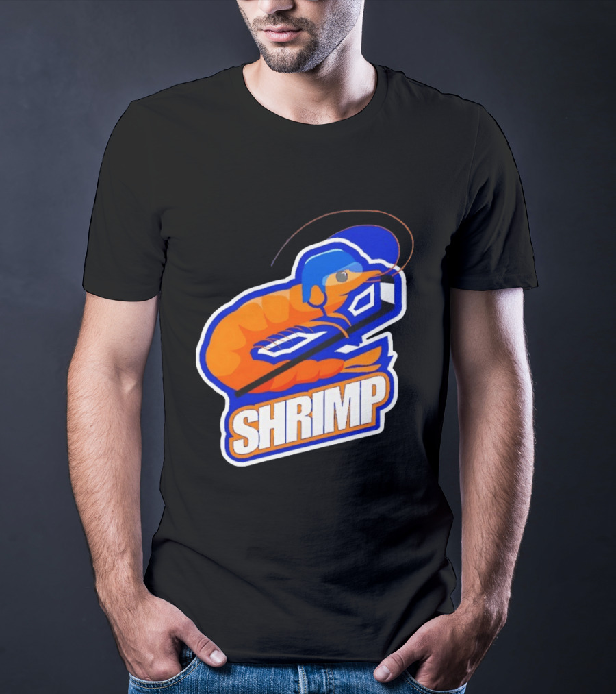 San Jose Shrimp Hockey Team Logo With Hockey Stick And Helmet T-Shirt