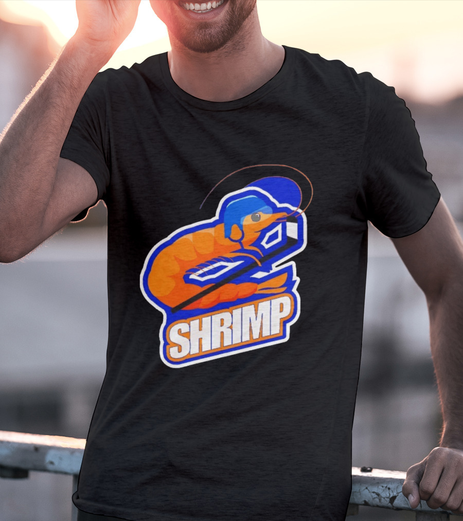San Jose Shrimp Hockey Team Logo With Hockey Stick And Helmet T-Shirt