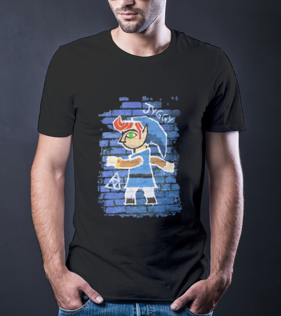 Jyggy ALBJ Character With Triforce On Blue Brick T-Shirt