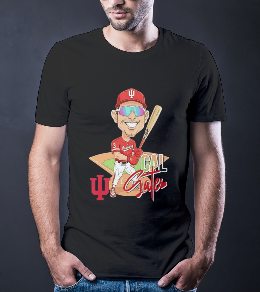 Cal Gates Indiana Hoosiers Baseball Caricature With Indiana University T-Shirt