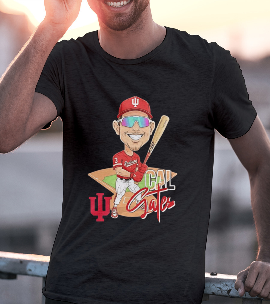 Cal Gates Indiana Hoosiers Baseball Caricature With Indiana University T-Shirt