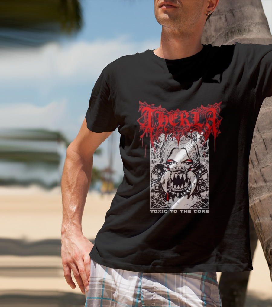 Therkla Toxic To The Core Female Demon Mouth Red Eyes Dripping Blood T-Shirt