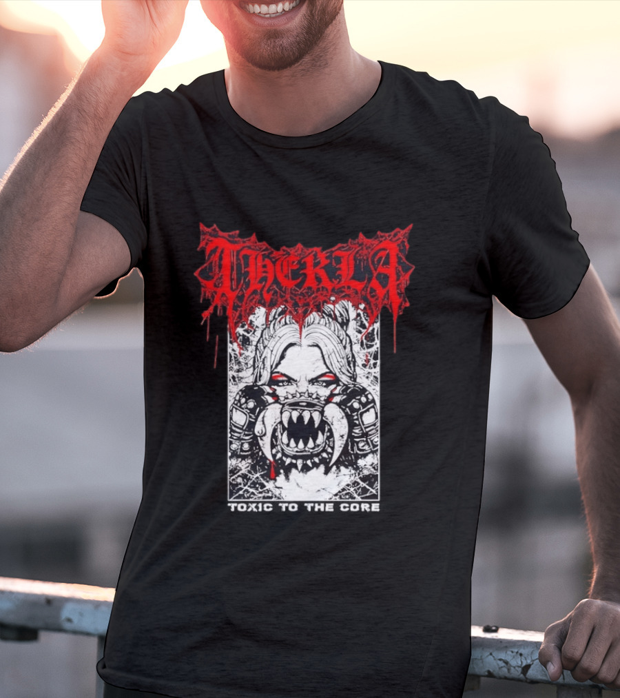 Therkla Toxic To The Core Female Demon Mouth Red Eyes Dripping Blood T-Shirt