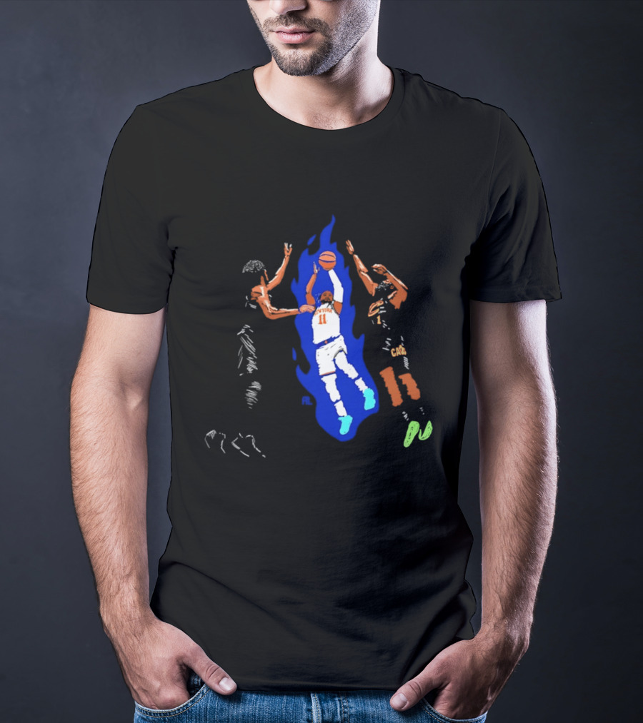 New York 11 Basketball Player Blue Flames Action Scene T-Shirt