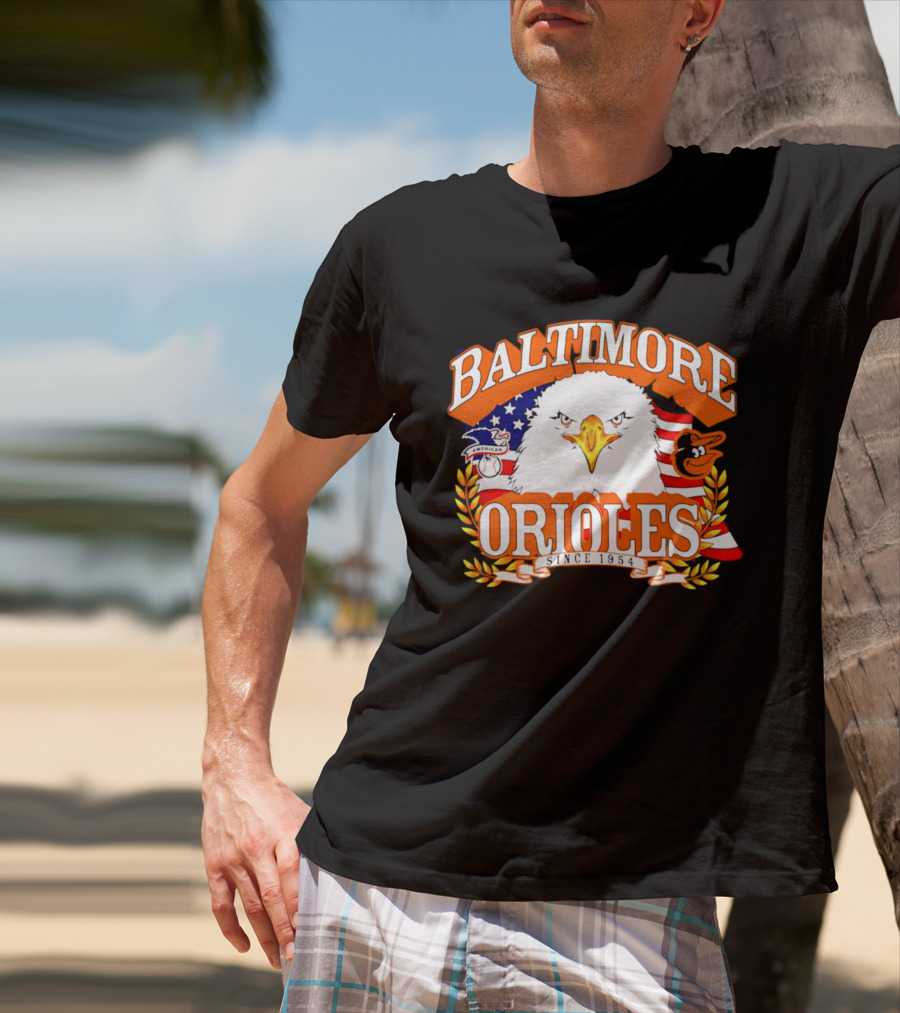 Baltimore Orioles Americana Eagle Logo With USA Flag Celebrating America's 250th Anniversary T-Shirt