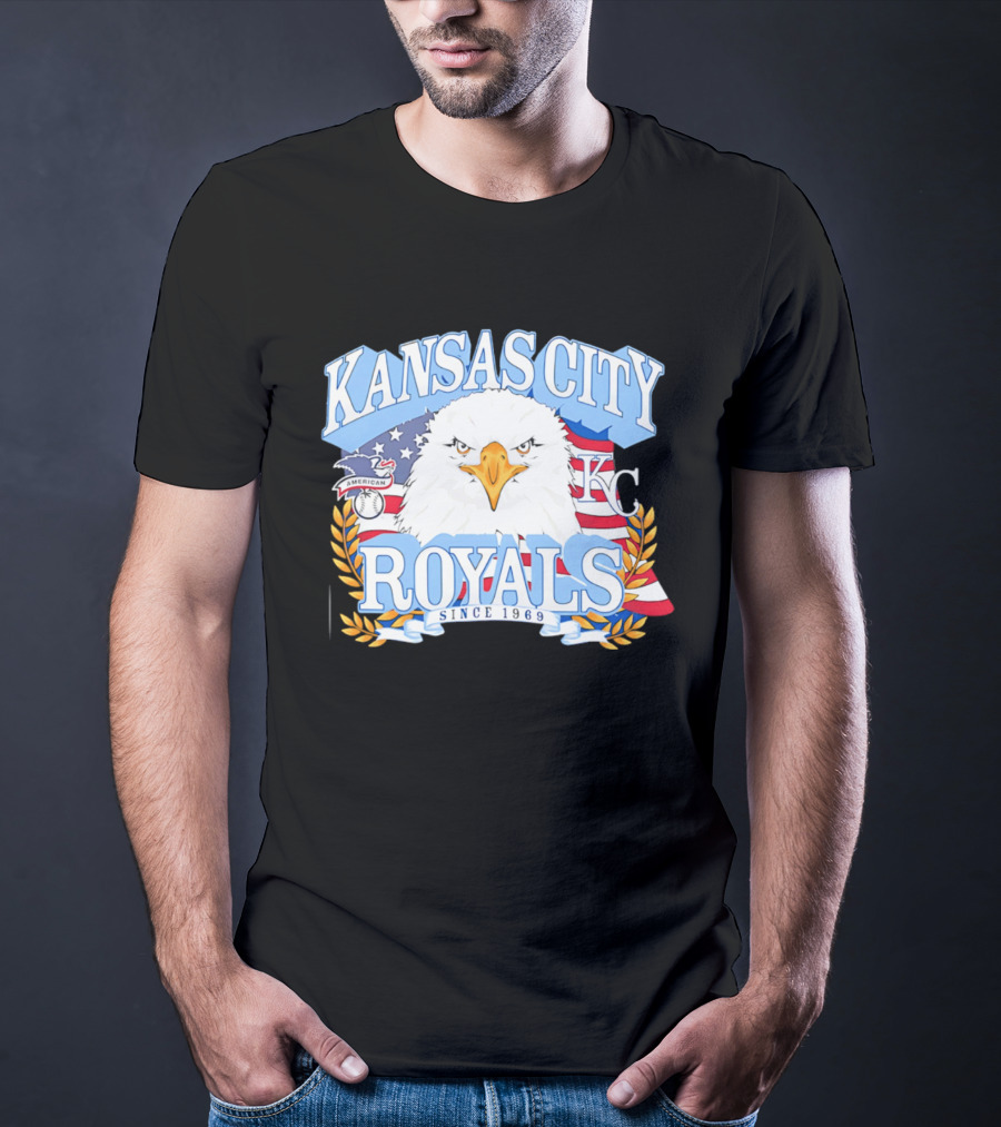 Kansas City Royals Eagle With American Flag Patriotic KC T-Shirt