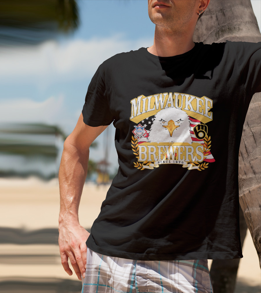 Milwaukee Brewers Eagle American Flag 250th Celebration T-Shirt