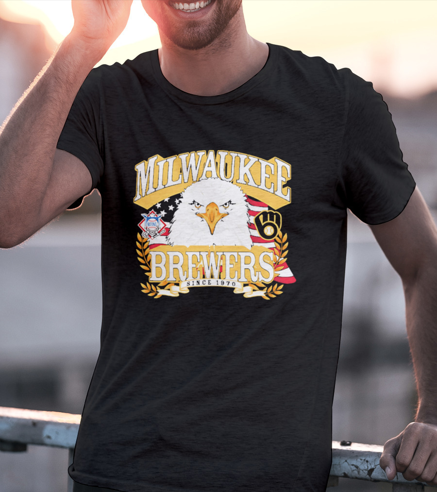 Milwaukee Brewers Eagle American Flag 250th Celebration T-Shirt