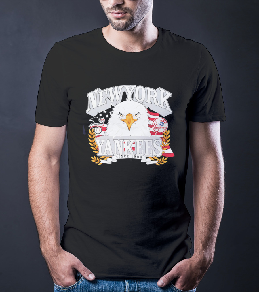 New York Yankees Americana Eagle Celebrating USA Flag With Baseball T-Shirt