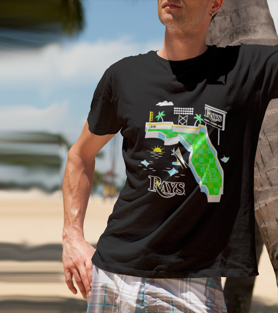 Tampa Bay Rays Florida Map TB Stadium Palms And Sunshine T-Shirt