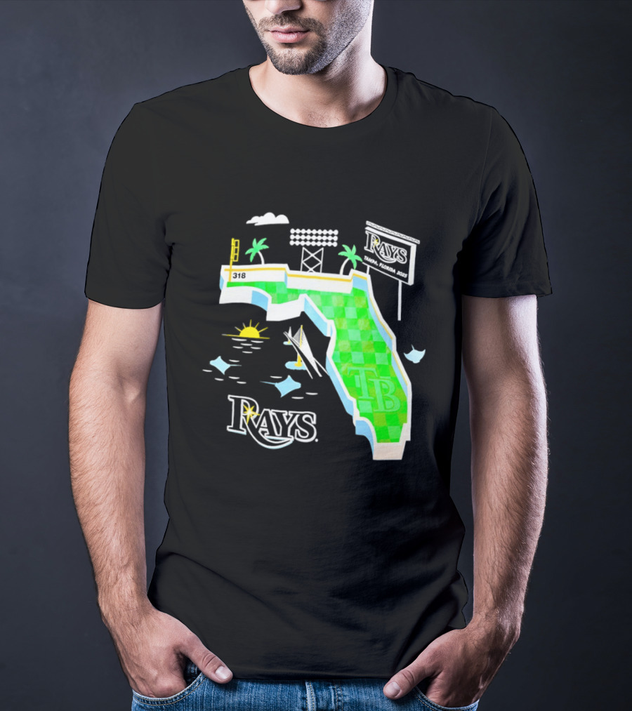 Tampa Bay Rays Florida Map TB Stadium Palms And Sunshine T-Shirt