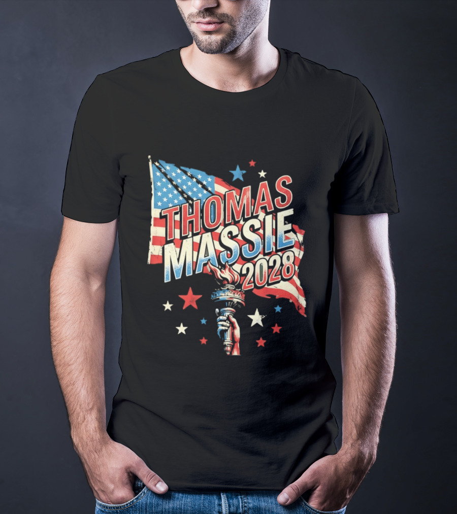 Thomas Massie 2028 American Flag Liberty Torch Stars T-Shirt