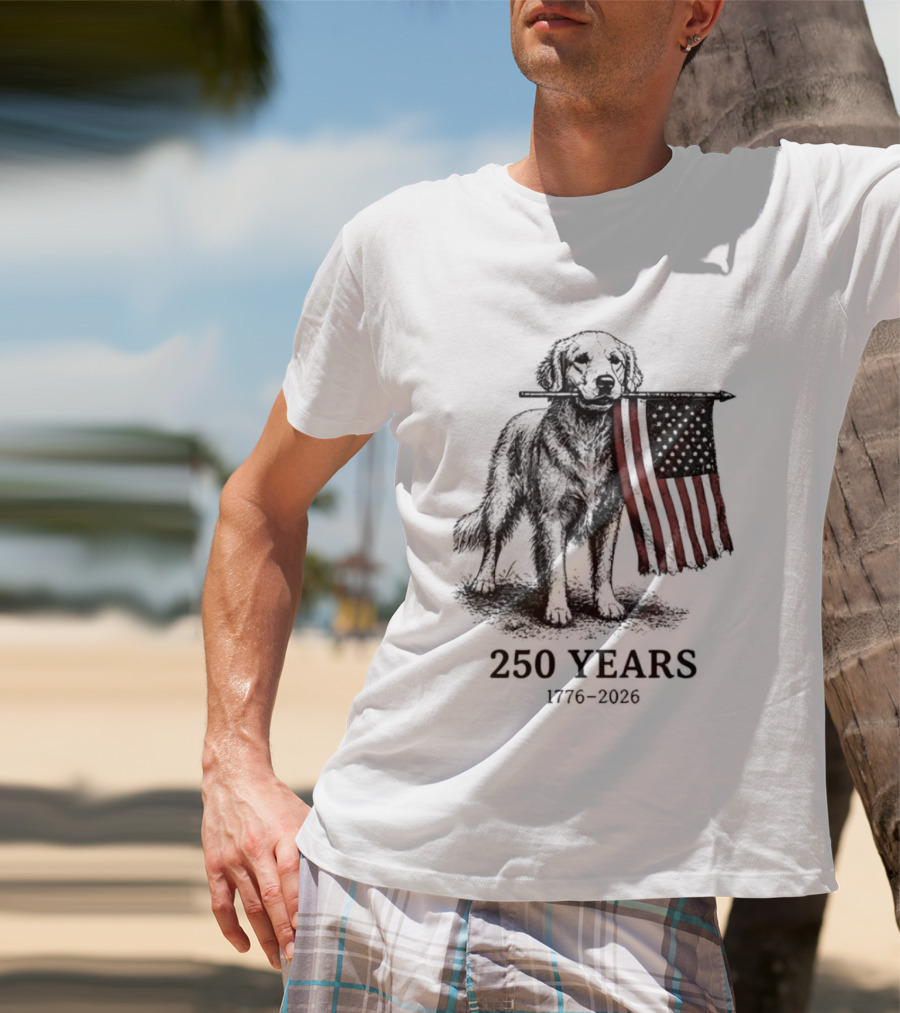 Golden Retriever American Flag 250 Years 1776 2026 T-Shirt