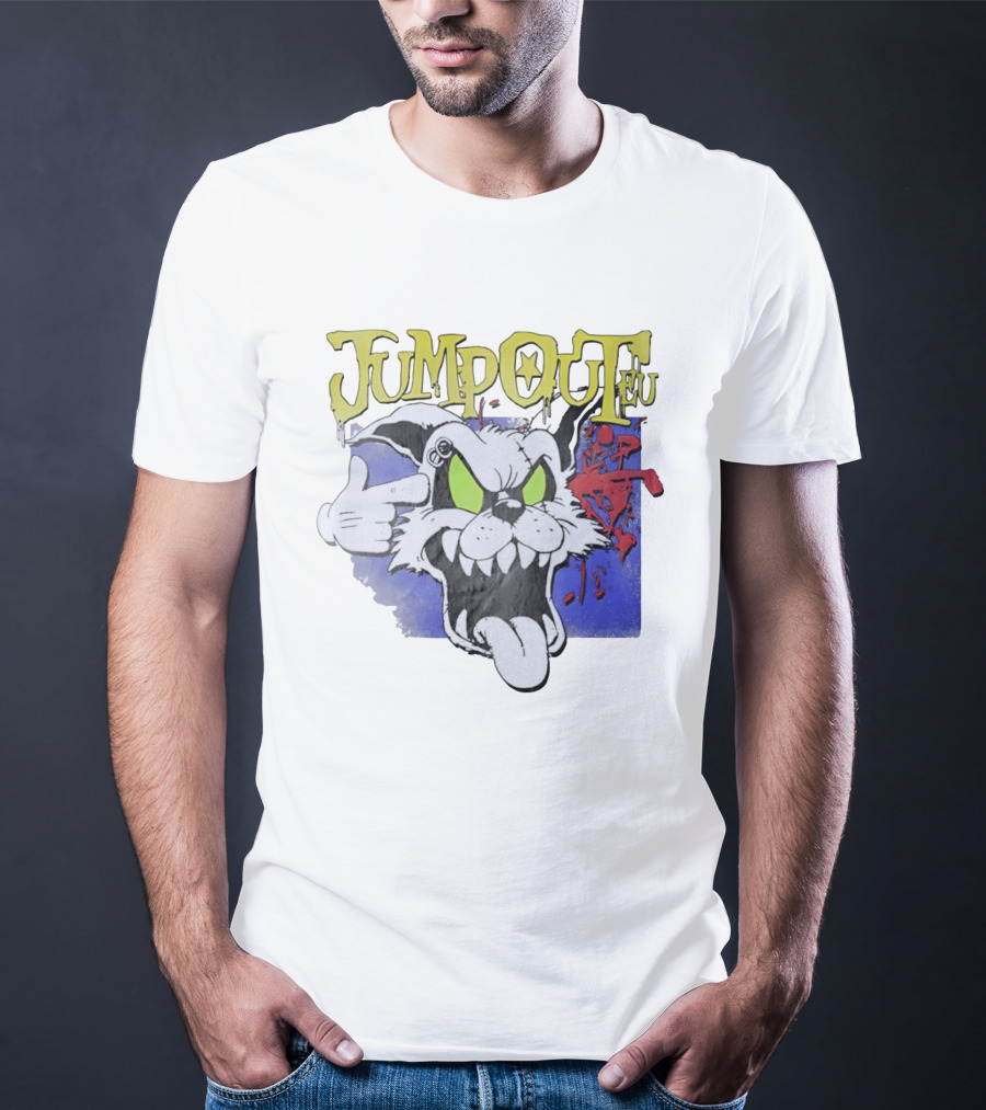 Jumpouteu Pop Culture Cat Creature Teeth Tongue Glove Eyes T-Shirt