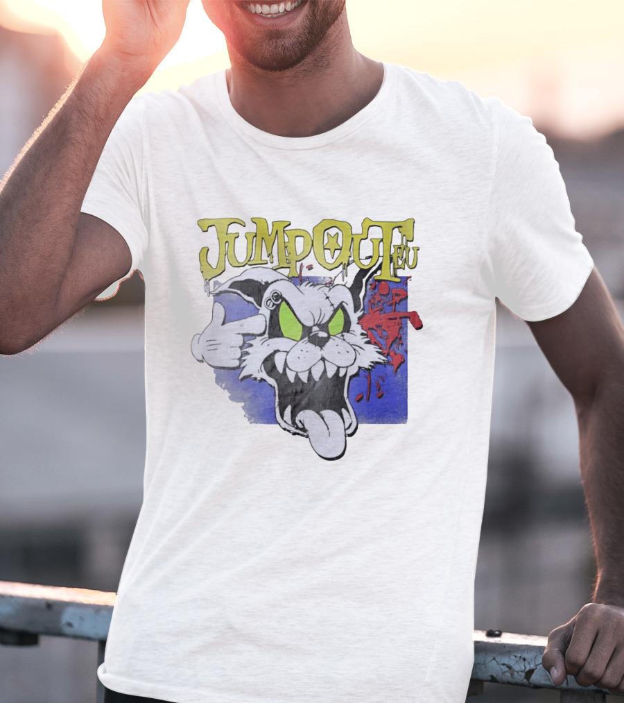 Jumpouteu Pop Culture Cat Creature Teeth Tongue Glove Eyes T-Shirt