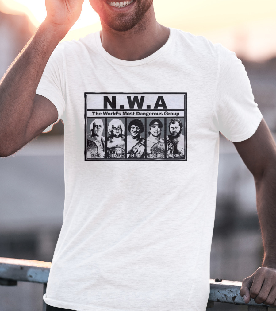 NWA The World's Most Dangerous Group Flair Dusty Funk Dragon Harley T-Shirt