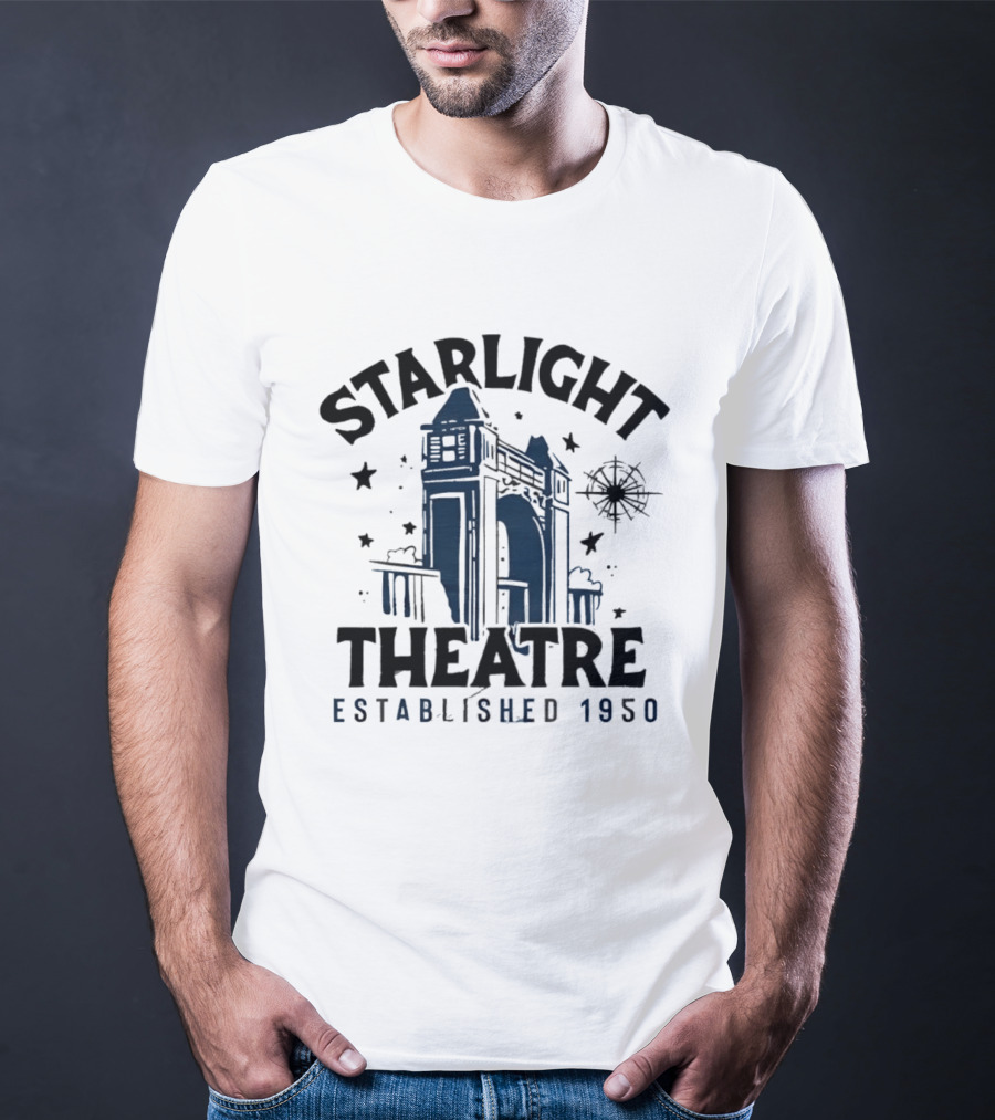 Starlight Theatre Established 1950 Vintage Architectural Landmark With Stars And Tower Scene T-Shirt