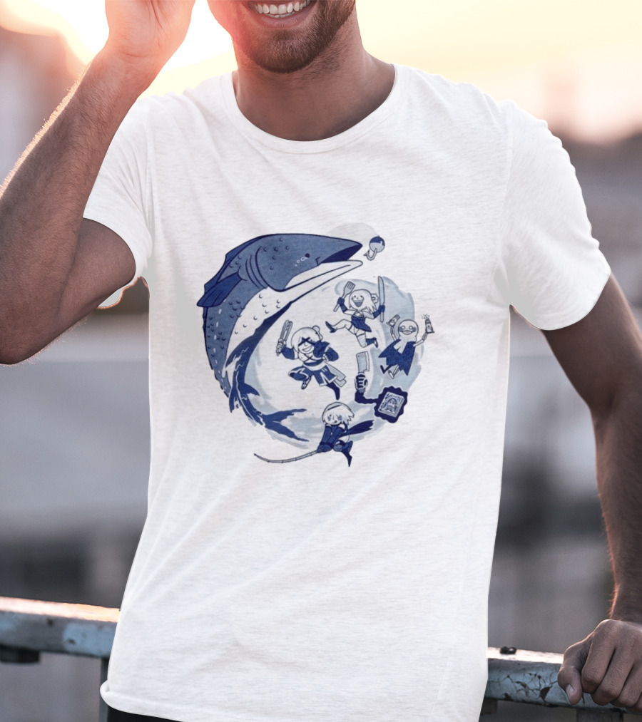 NieR Automata 2B Fishing Cooking Game Characters Wave T-Shirt