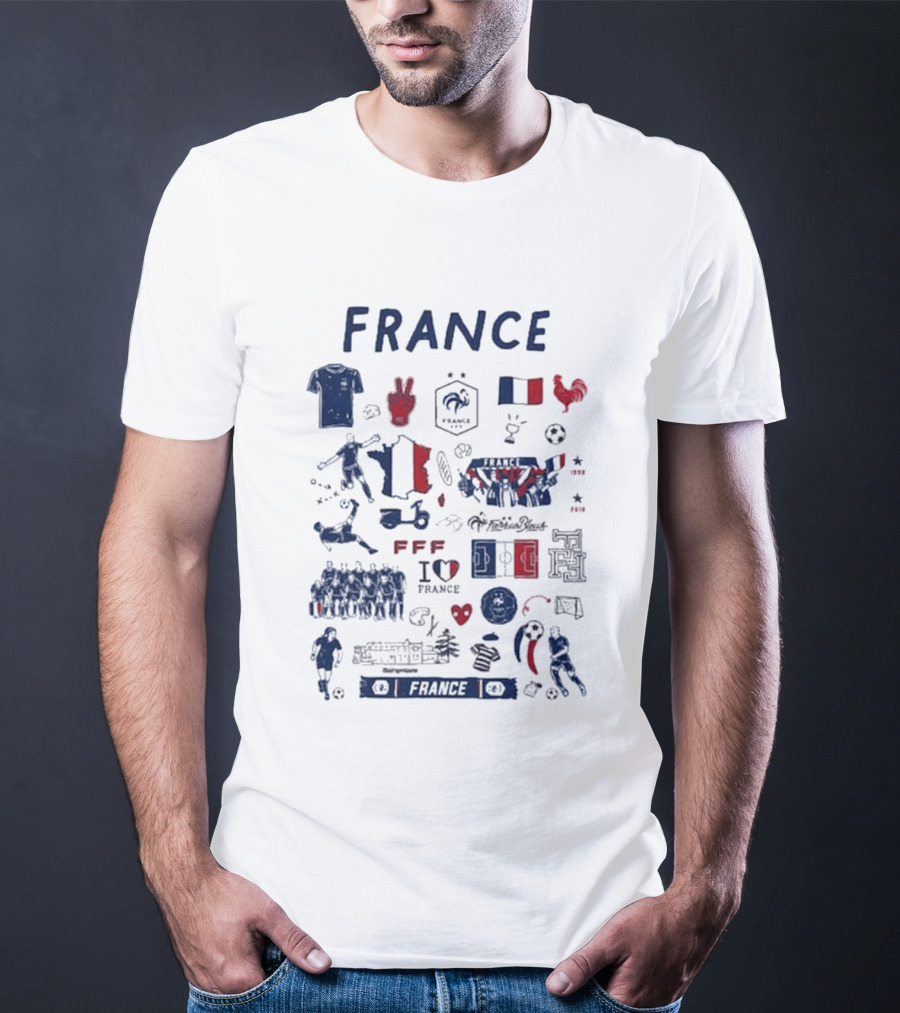 France National Team Vive La Fete Women's Impressions I Heart France Football Rooster Peace V Marque Repere Block Letters FFF T-Shirt