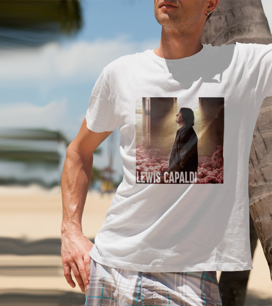Lewis Capaldi Standing In Floral Scene With Sunlight In Concert Photo T-Shirt