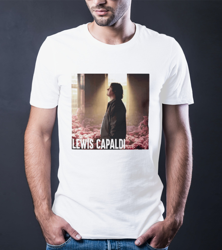 Lewis Capaldi Standing In Floral Scene With Sunlight In Concert Photo T-Shirt