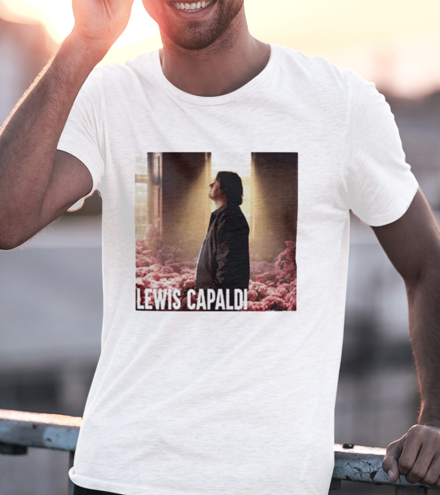 Lewis Capaldi Standing In Floral Scene With Sunlight In Concert Photo T-Shirt