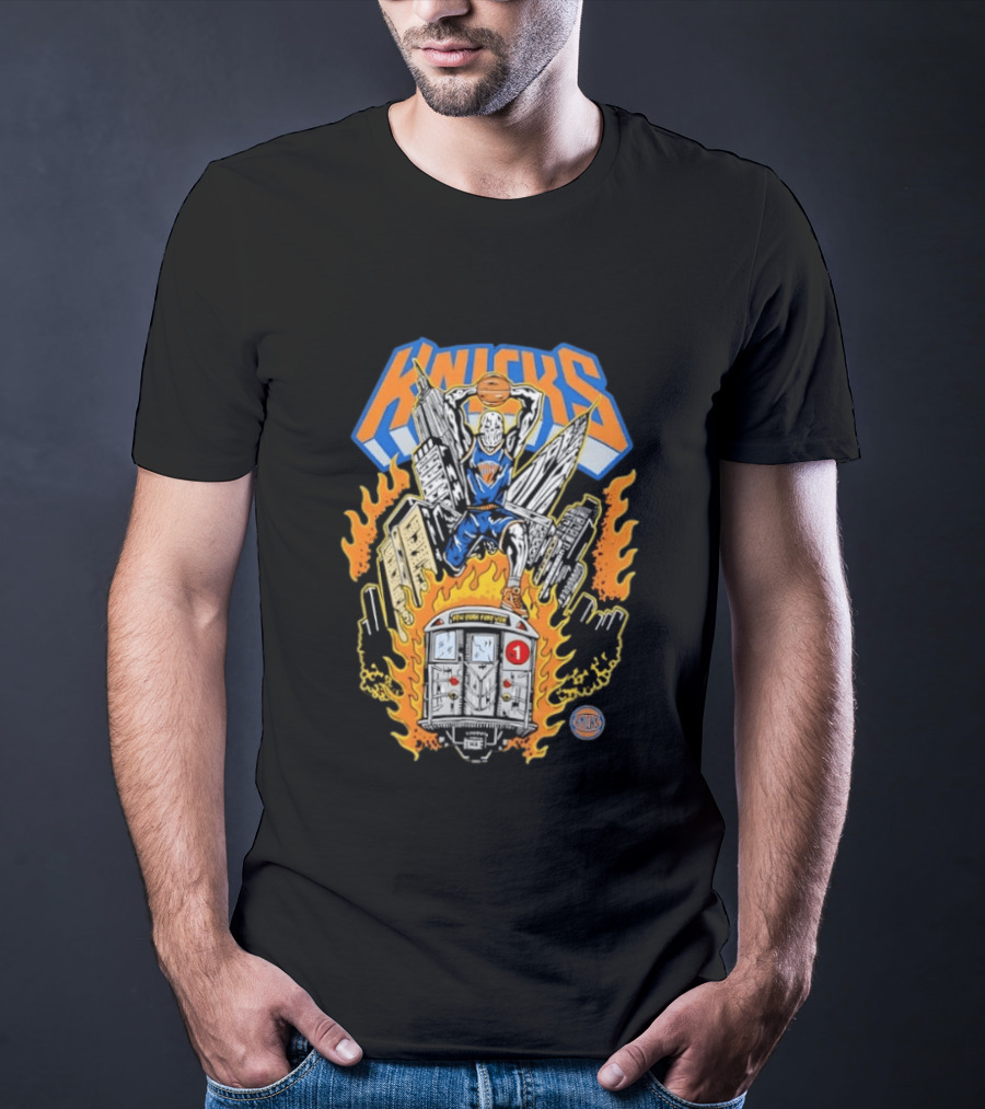 New York Knicks NBA Empire State Building Chrysler Building New York City Subway Basketball T-Shirt