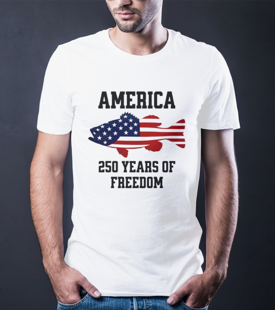 America Flag Bass Fishing 250 Years Of Freedom Celebration T-Shirt