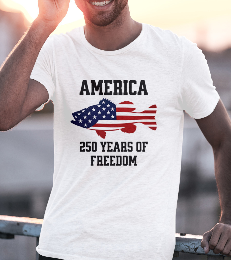 America Flag Bass Fishing 250 Years Of Freedom Celebration T-Shirt