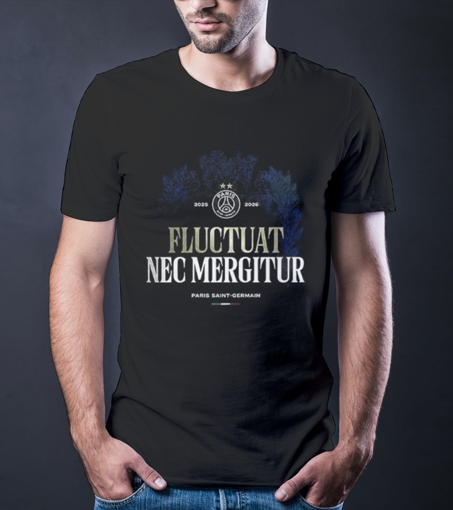 Paris Saint Germain 2025 2026 Fluctuat Nec Mergitur Badge Blue Brushstroke T-Shirt