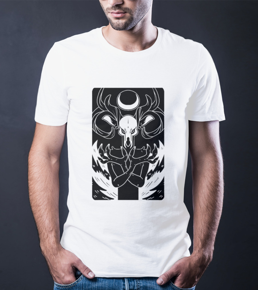 Deer Skull Antlers Crescent Moon Spirit Hands Rays Ritual Mystical Symbolism T-Shirt