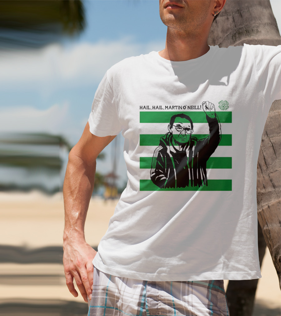 Hail Hail Martin O Neill Iconic Gesture Four Leaf Clover Stripes T-Shirt