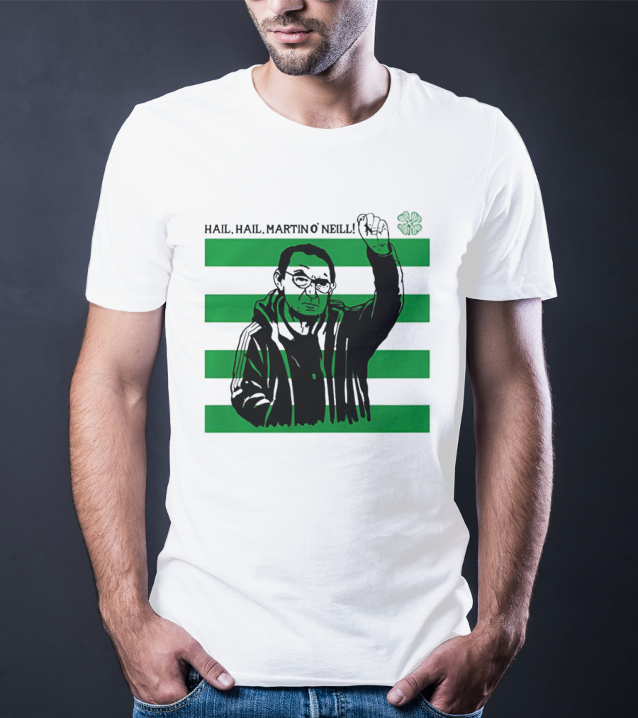 Hail Hail Martin O Neill Iconic Gesture Four Leaf Clover Stripes T-Shirt