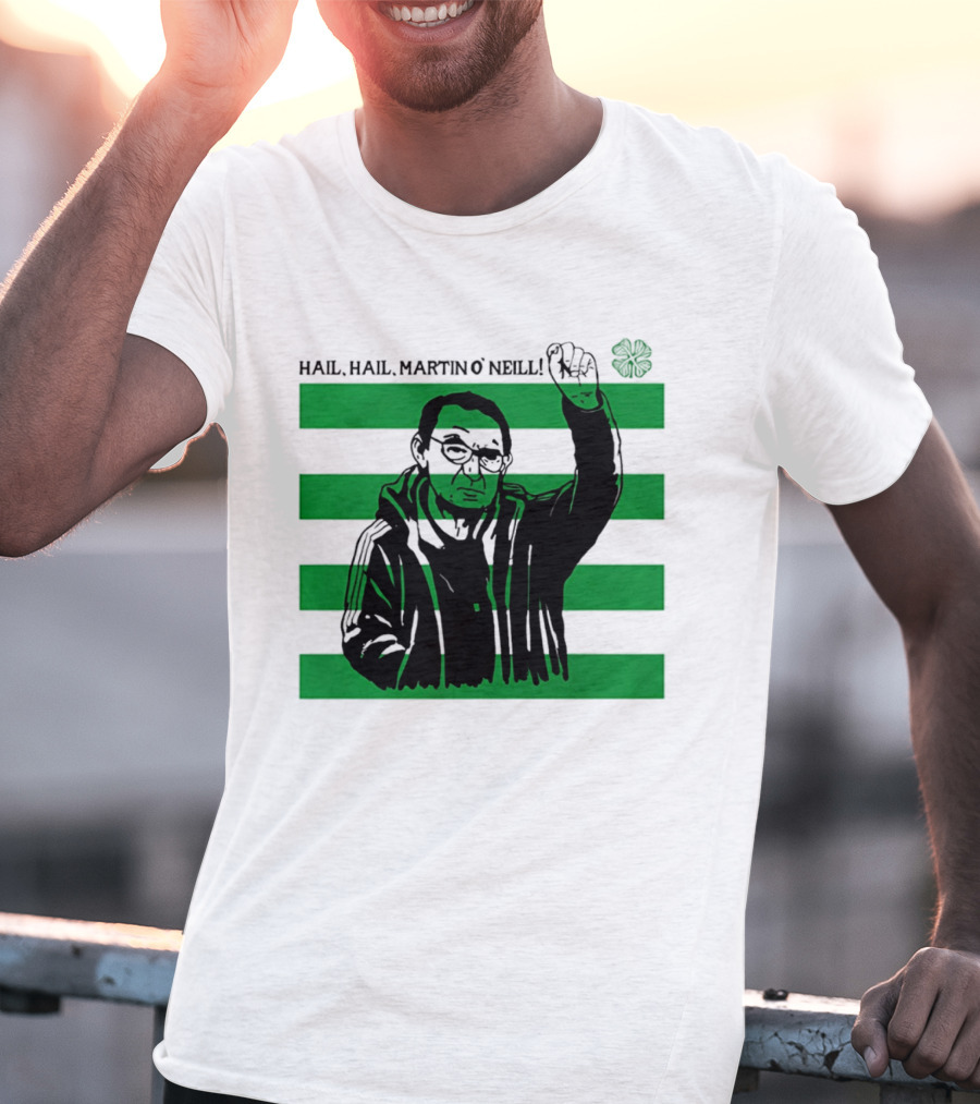 Hail Hail Martin O Neill Iconic Gesture Four Leaf Clover Stripes T-Shirt