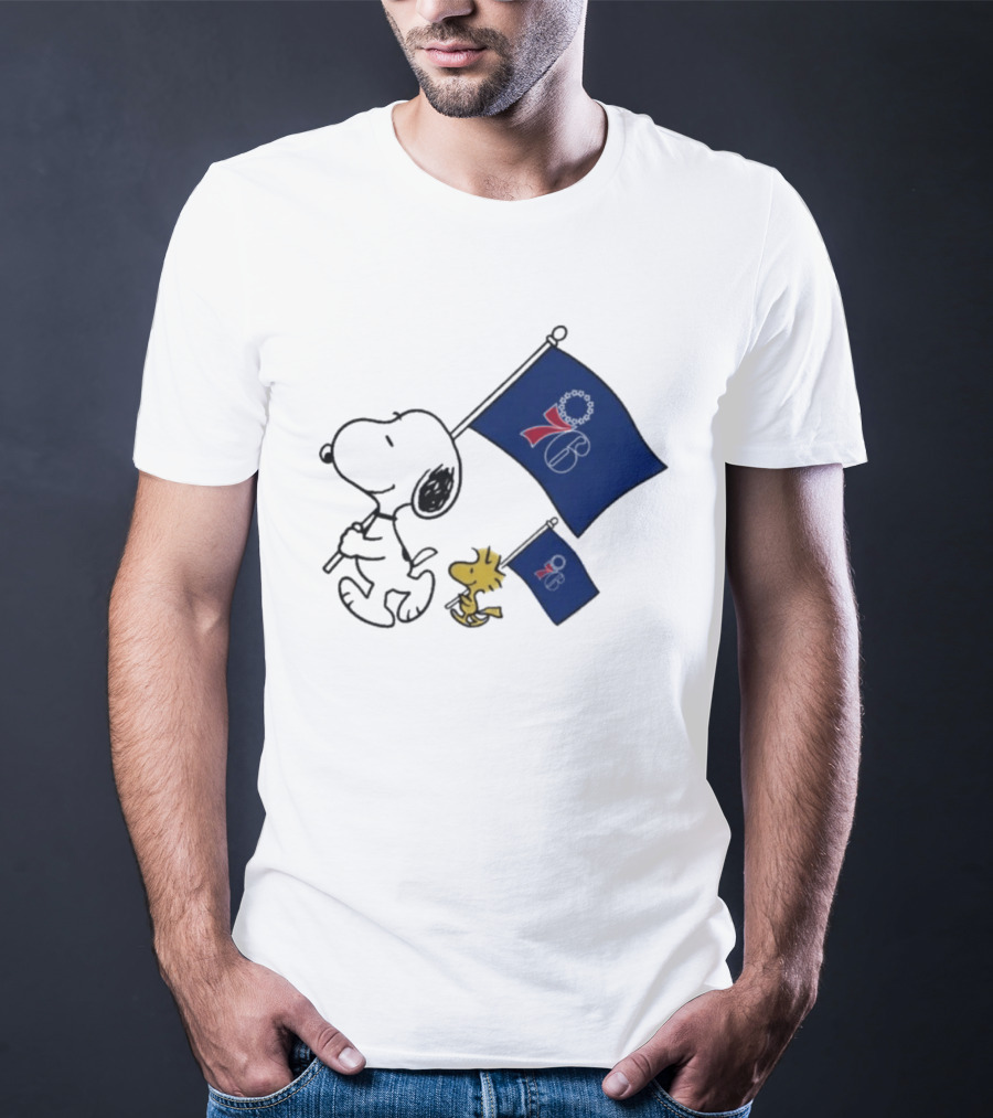 NBA Philadelphia 76ers Snoopy Woodstock Flag Peanuts Basketball T-Shirt
