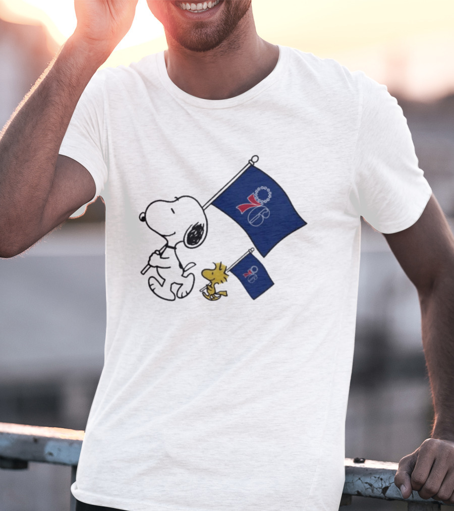 NBA Philadelphia 76ers Snoopy Woodstock Flag Peanuts Basketball T-Shirt