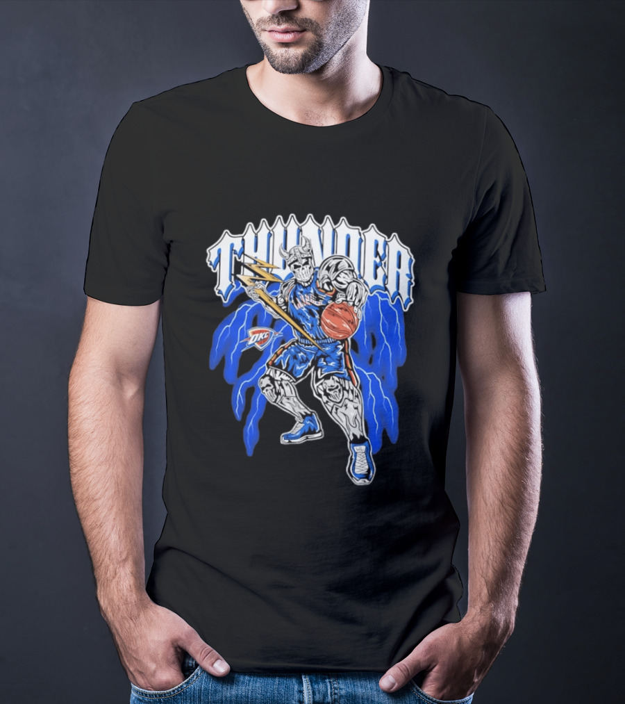 THUNDER Viking Skeleton NBA Basketball Player OKC Oklahoma City T-Shirt