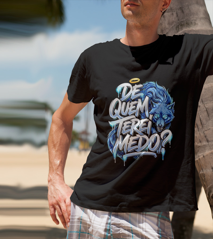 De Quem Terei Medo Blue Wolf Halo Icy Effect T-Shirt