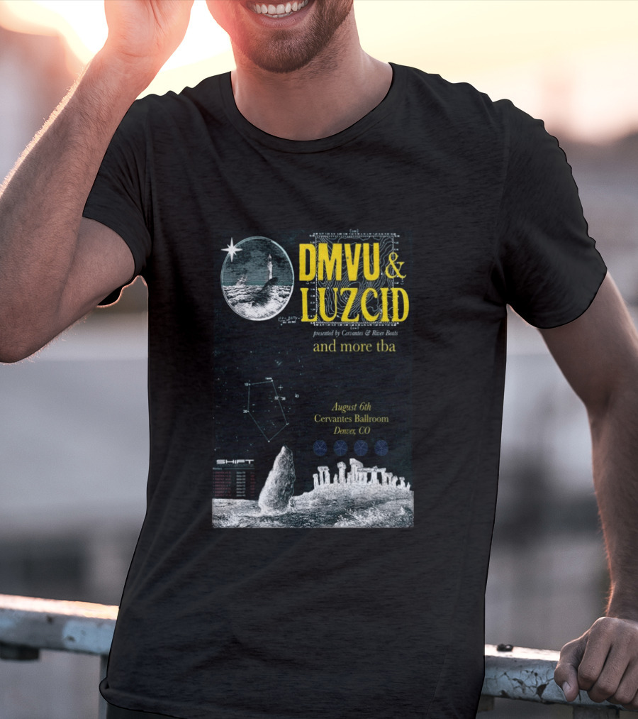 DMVU LUZCID August 6th Cervantes Ballroom Denver CO Lunar Lighthouse Constellation T-Shirt