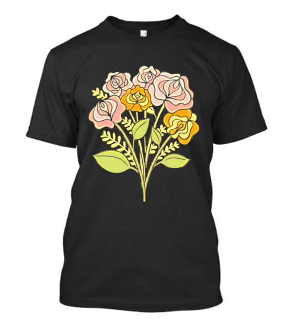 Pink Roses Yellow Roses Leaves Stems Bloom Blossom Petal Flower Plant T-Shirt